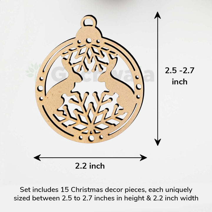 Set of 15 Raw Wooden Christmas Décor Pieces (Without Base) | Snowflake, Gingerbread, Bell, Candy Cane &amp; Christmas Charm Ornaments | Handcrafted Hanging &amp; Tree Decoration for Home &amp; Church
