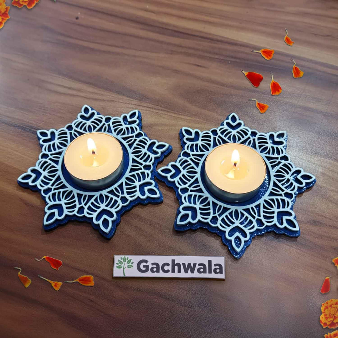 Wooden Floral Tea Light Candle Holders &amp; Diya Stands | Decorative Candle Holders for Diwali, Christmas &amp; Festive Home Decor