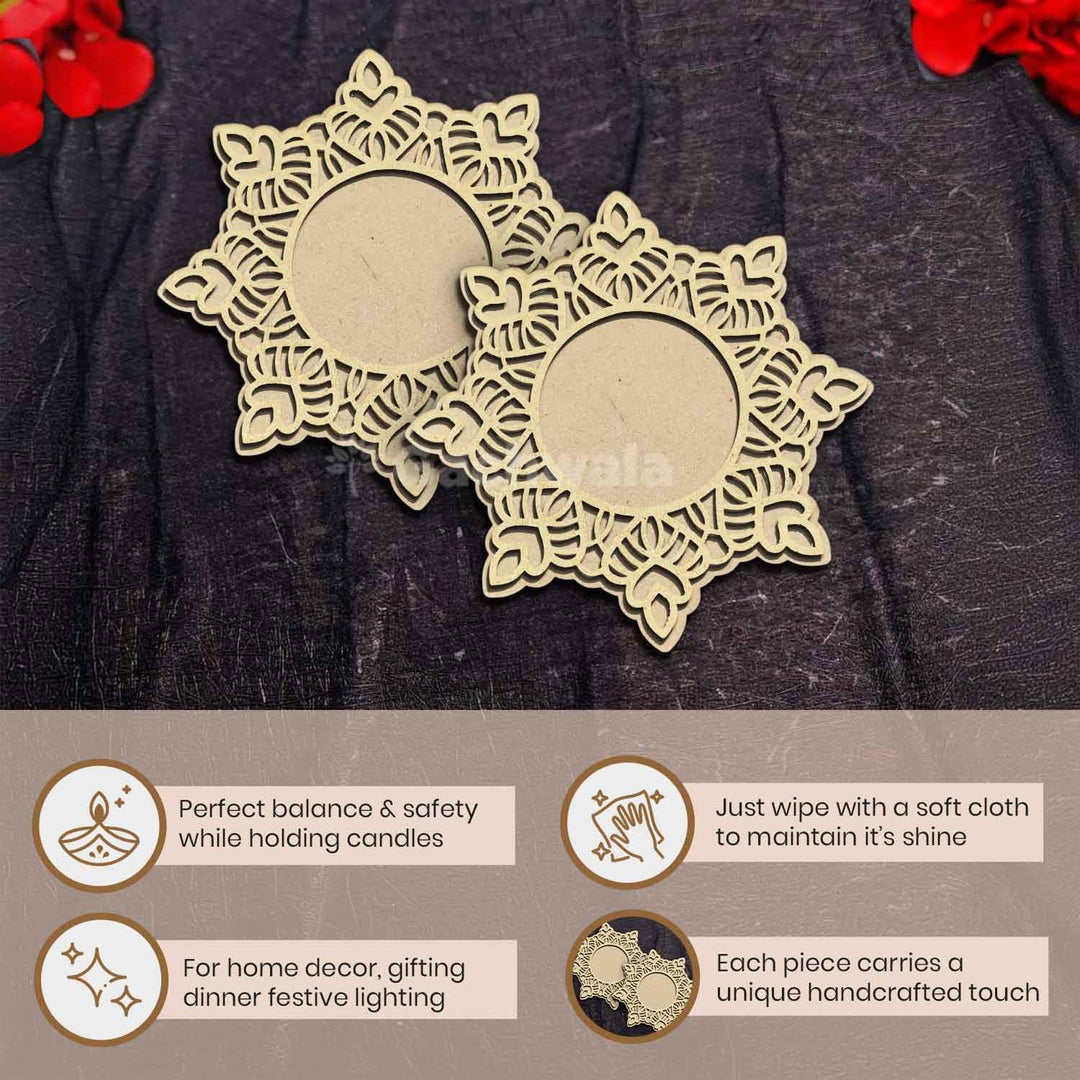3D Wooden Floral Handicraft Tea Light Candle Holders | Decorative Set for Diwali, Christmas &amp; Festive Home Décor | Handcrafted 3D Tea Light Holders for Living Room &amp; Table Decoration (Style 1)