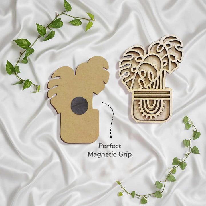 3D Wooden Tropical Plant Fridge Magnet Pack of 4 | Charming Decorative Mini Plant Magnets for Kitchen, Refrigerator &amp; Home Decor | Nature-Inspired Botanical Gift for Plant Enthusiasts