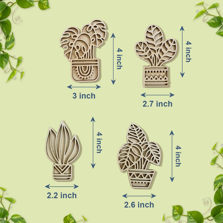 3D Wooden Tropical Leaf &amp; Plant Shape Sticky Wall Decor Pack of 4 | Handcrafted Decorative Pieces for Living Room, Bedroom, Dining Room, Drawing Room &amp; Office | Exotic Botanical Home Decoration Set