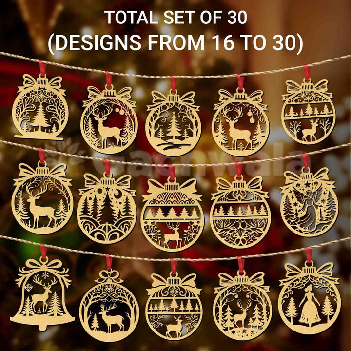 30 Pcs Wooden Christmas Hanging – Santa, Reindeer, Tree &amp; Snowflake Cutouts for Christmas Tree, Door &amp; Home Décor &amp; Gift Items – Xmas Decoration Items &amp; Craft Hangings for Home &amp; Office (Raw)