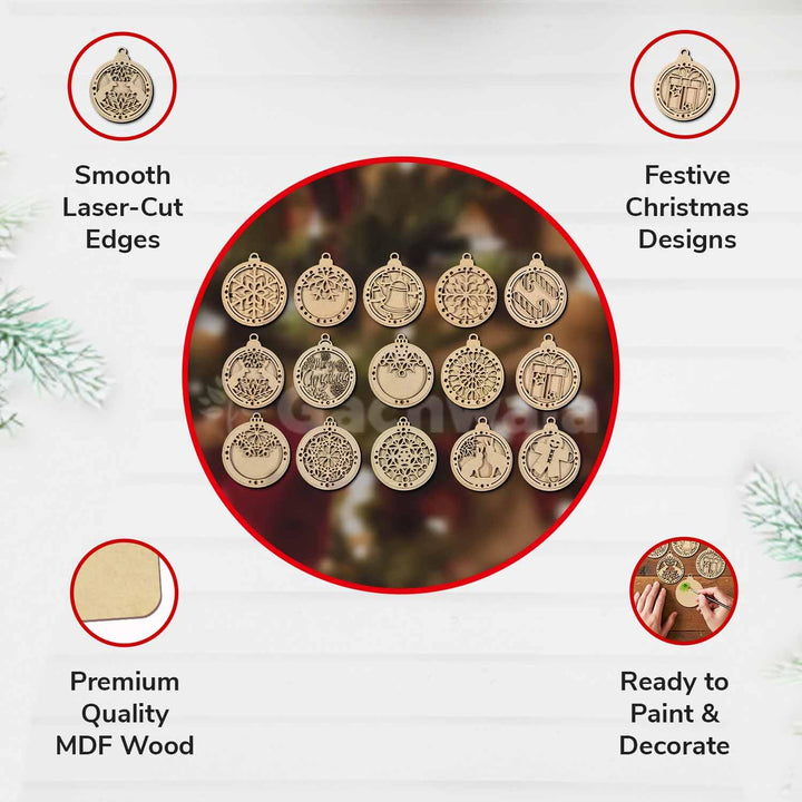 Set of 15 Handicraft Wooden Christmas Craft Kit | DIY Winter Decoration Pieces | Festive Hanging &amp; Tree Ornament Set | Handcrafted Christmas Festival Design for Home &amp; Church Décor
