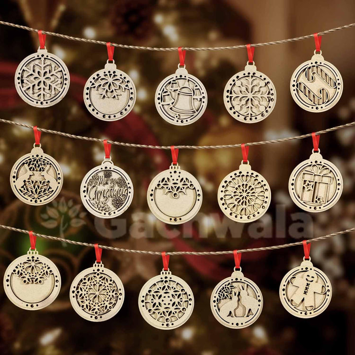 Set of 15 Handicraft Wooden Christmas Craft Kit | DIY Winter Decoration Pieces | Festive Hanging &amp; Tree Ornament Set | Handcrafted Christmas Festival Design for Home &amp; Church Décor