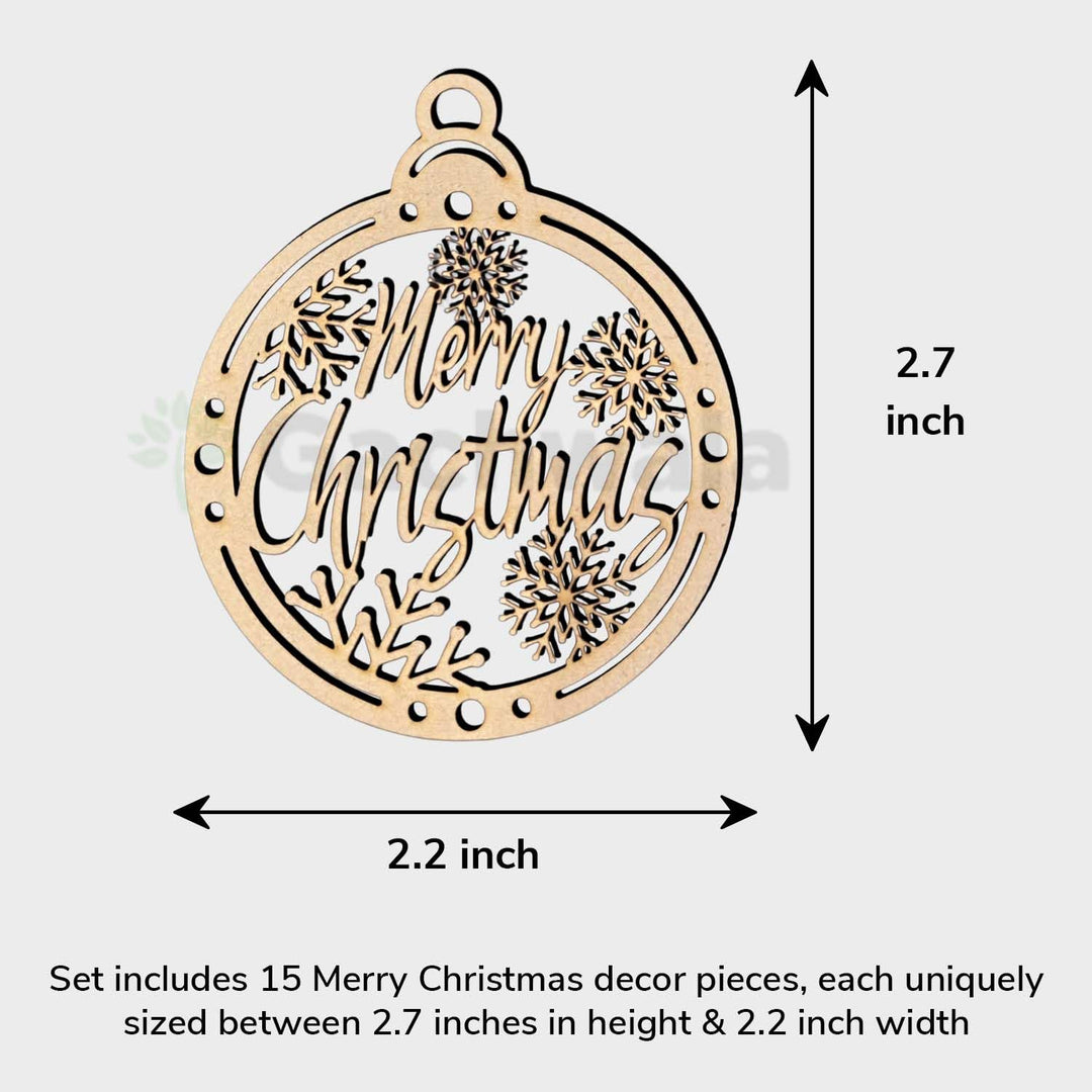 Merry Christmas Wooden Hanging Ornaments – Set of 15 | Laser Cut Christmas Tree Decorations | Xmas Hanging Baubles for Home Decor, Party Décor, Gifts &amp; Festive Celebration