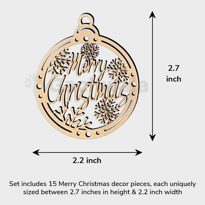 Merry Christmas Wooden Hanging Ornaments – Set of 15 | Laser Cut Christmas Tree Decorations | Xmas Hanging Baubles for Home Decor, Party Décor, Gifts &amp; Festive Celebration