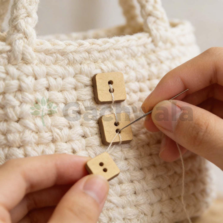 50 Pieces Natural Wooden Buttons for Clothes | Eco-Friendly Sewing Buttons for Shirts, Kurtas, Kurtis, Crafts &amp; DIY Projects (SmartSquare-2-Hole-Btn-50)