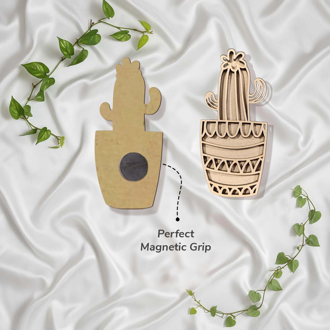 3D Wooden Cactus Fridge Magnet Pack of 4 | Adorable Mini Plant Magnets for Refrigerator, Kitchen &amp; Home Decoration | Desert-Themed Botanical Gift for Plant Lovers