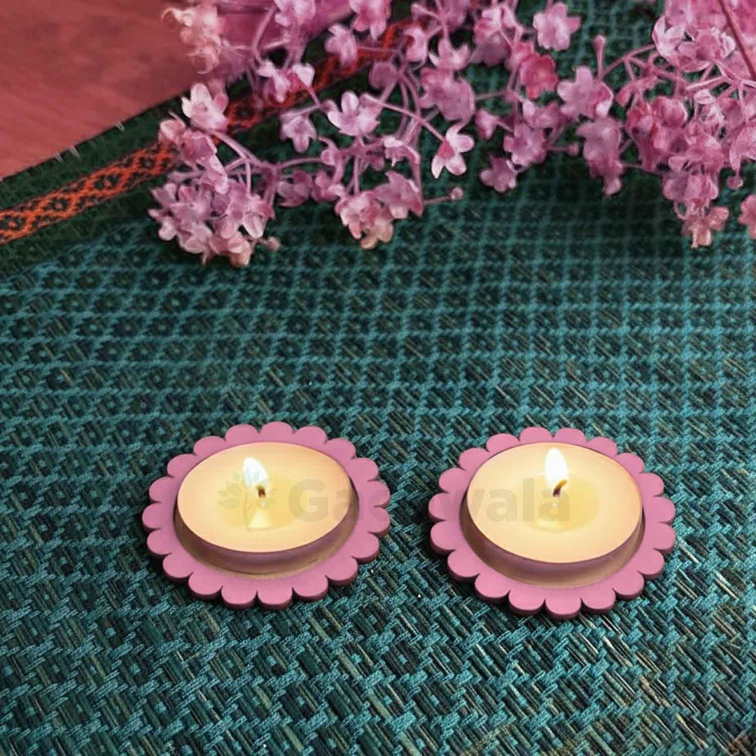 Wooden Floral Tea Light Candle Holders &amp; Decorative Diya Stands – Set of 10 | Premium Wooden Tealight Holders for Diwali, Christmas, Puja, Home &amp; Party Decoration