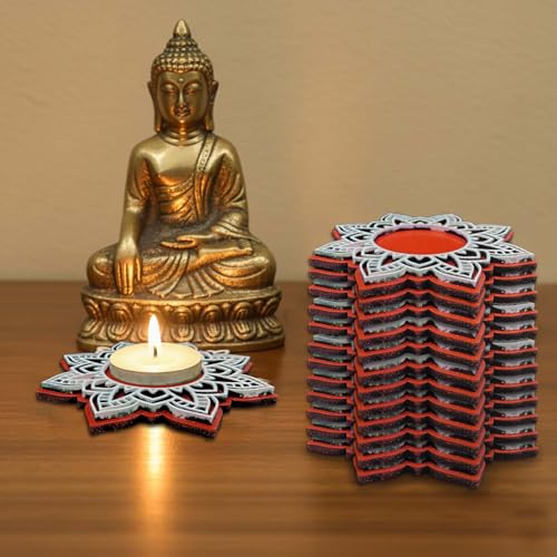 Wooden Floral Tea Light Candle Holders &amp; Diya Stands | Decorative Candle Holders for Diwali, Christmas &amp; Festive Home Decor