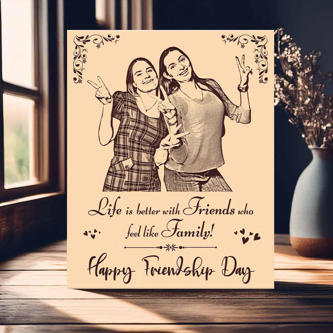 Customized Engraved Wooden Photo Frame | Unique Friendship Day Gift | Personalized Wooden Frame for Friends | Thoughtful Keepsake for Special Memories