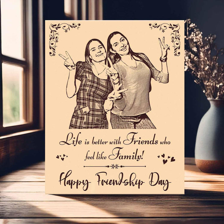 Customized Engraved Wooden Photo Frame | Unique Friendship Day Gift | Personalized Wooden Frame for Friends | Thoughtful Keepsake for Special Memories