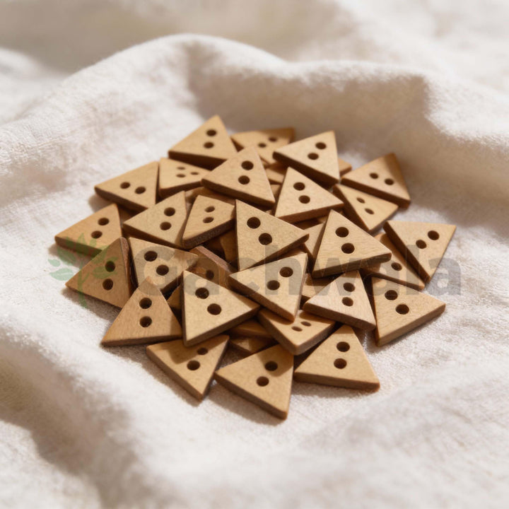 50 Pieces Wooden Buttons for Clothes | Natural Round Wooden Shirt Buttons for Men &amp; Women | Ideal for Kurtas, Kurtis, Sewing, Crafts &amp; Embroidery (Design 11 Triangle)