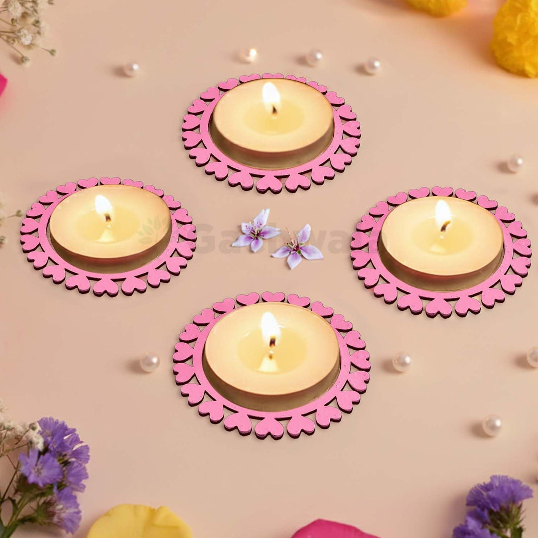 Wooden Heart Shaped Tea Light Candle Holders &amp; Decorative Diya Stands – Set of 10 | Premium Wooden Tealight Holders for Diwali, Christmas, Puja, Home &amp; Party Decoration