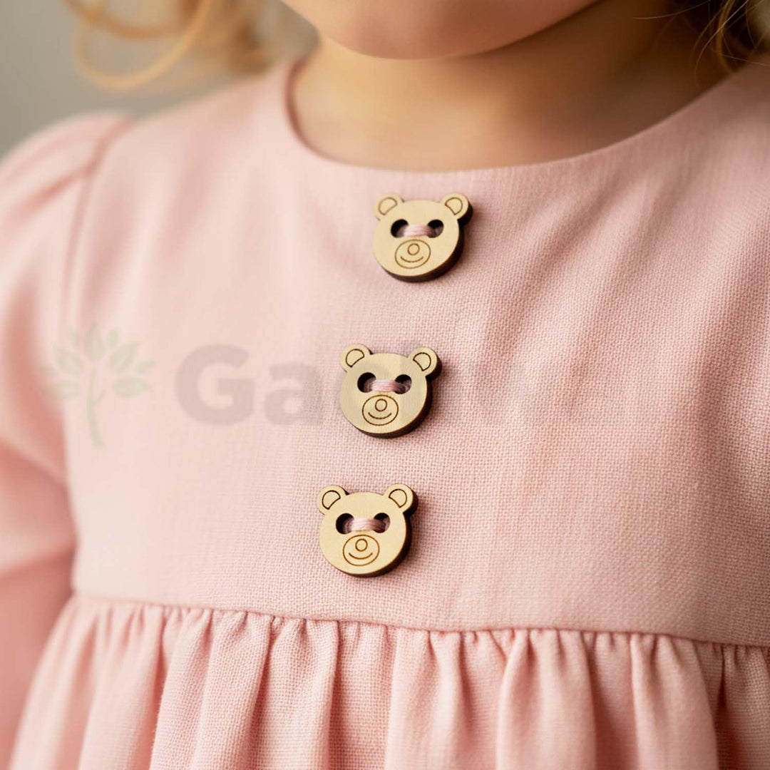 50 Pieces Wooden Buttons for Clothes | Natural Round Wooden Shirt Buttons for Men &amp; Women | Ideal for Kurtas, Kurtis, Sewing, Crafts &amp; Embroidery (Teddy Bear)