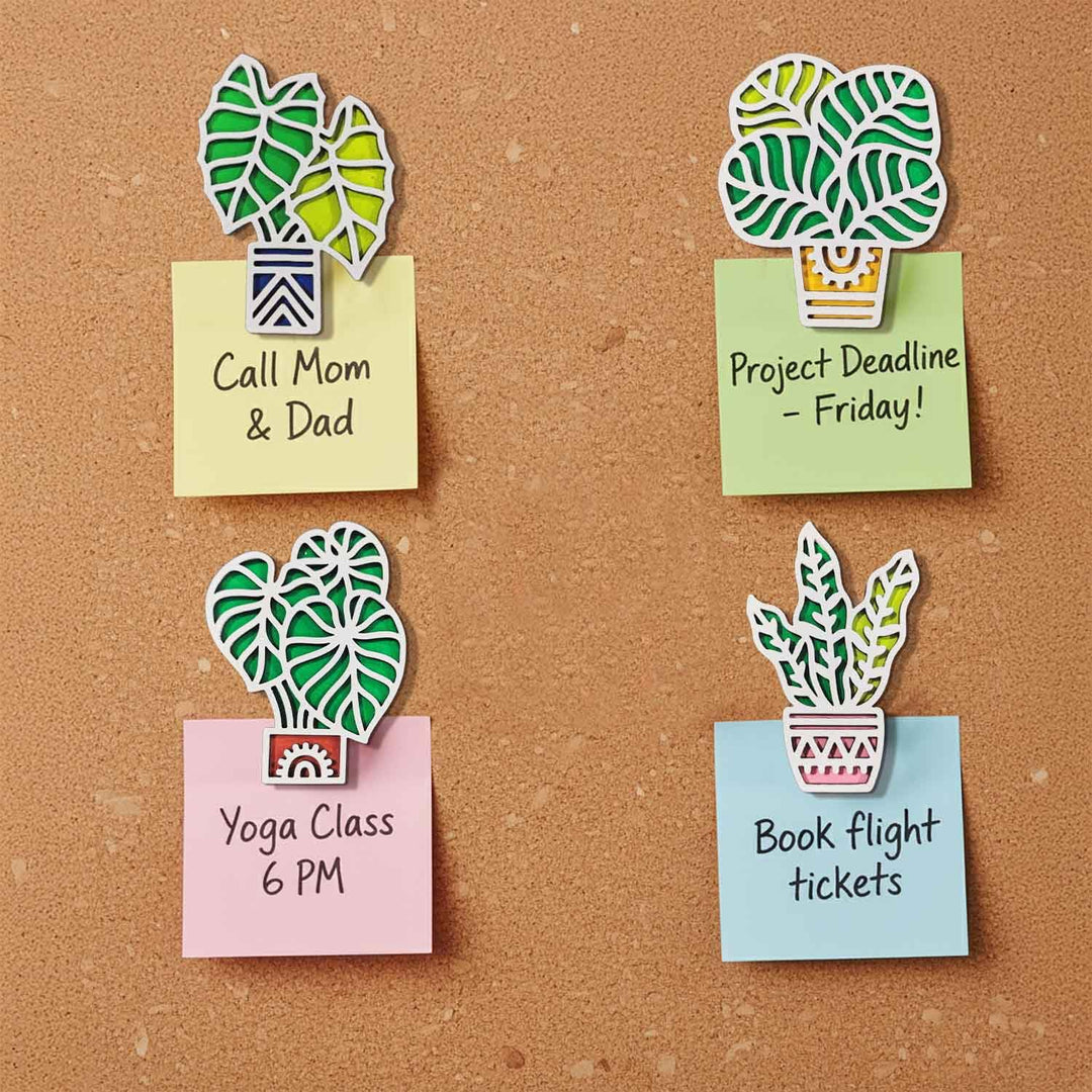3D Wooden Colorful Tropical_2 Leaf &amp; Plant Shape Sticky Wall Art Pack of 4 | Handcrafted Decorative Signs &amp; Plaques for Living Room, Bedroom, Dining Room, Drawing Room &amp; Office Decor