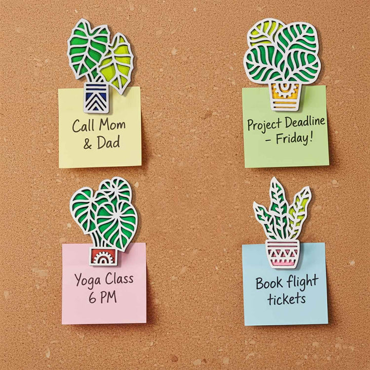 3D Wooden Colorful Tropical_2 Leaf &amp; Plant Shape Sticky Wall Art Pack of 4 | Handcrafted Decorative Signs &amp; Plaques for Living Room, Bedroom, Dining Room, Drawing Room &amp; Office Decor