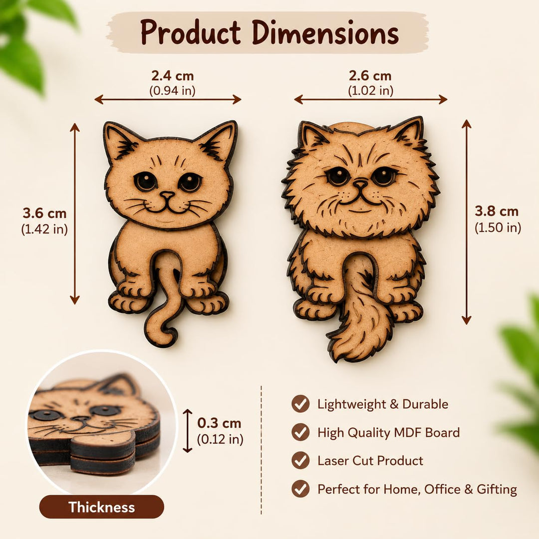 Gachwala Cat Fridge Magnets, Pack of 2 | Wooden MDF Cat Magnets for Refrigerator, Magnetic Whiteboard, Office Cabinet &amp; Locker | Laser-Cut Cat Decor &amp; Note Holder | Home &amp; Gifting