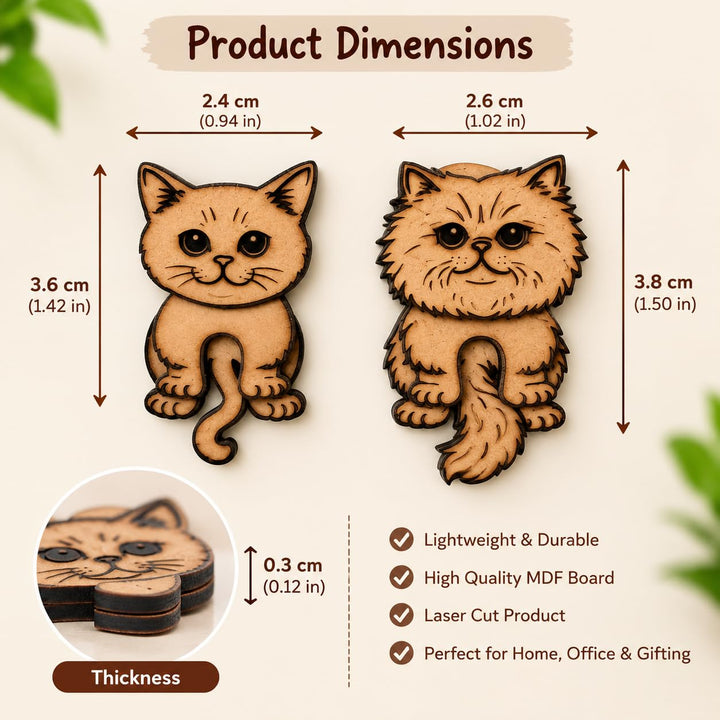 Gachwala Cat Fridge Magnets, Pack of 2 | Wooden MDF Cat Magnets for Refrigerator, Magnetic Whiteboard, Office Cabinet &amp; Locker | Laser-Cut Cat Decor &amp; Note Holder | Home &amp; Gifting