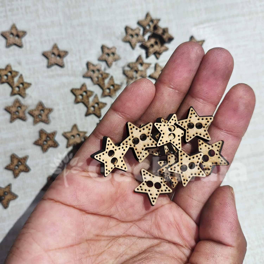 50 Pieces Wooden Buttons for Clothes | Natural Round Wooden Shirt Buttons for Men &amp; Women | Ideal for Kurtas, Kurtis, Sewing, Crafts &amp; Embroidery (Design 3 - Star)