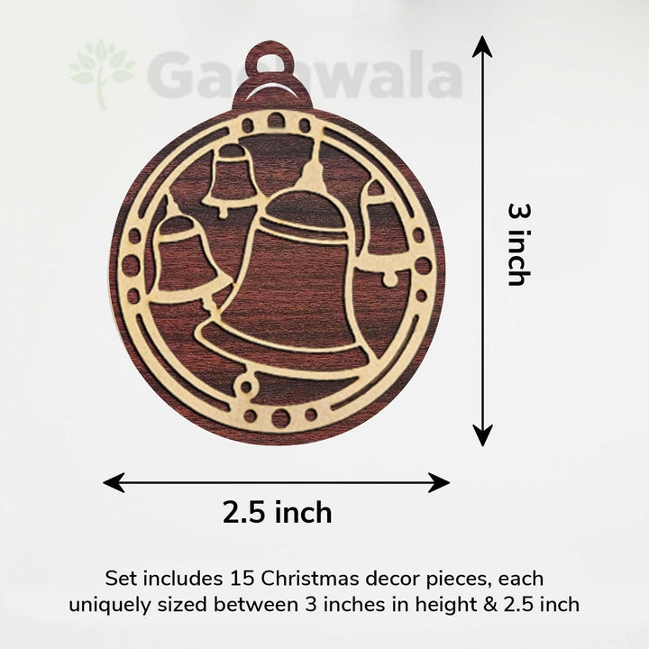 Set of 15 Premium Wooden Christmas Hanging Ornaments – Set of Decorative Xmas Tree Baubles with Laser Cut Designs | Reusable Festive Hanging Décor for Home, Office, Party (Raw)