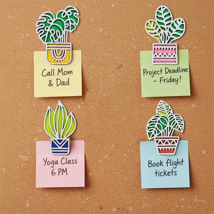 3D Wooden Tropical Leaf &amp; Plant Shape Sticky Wall Decor Pack of 4 | Handcrafted Decorative Pieces for Living Room, Bedroom, Dining Room, Drawing Room &amp; Office | Exotic Botanical Home Decoration Set