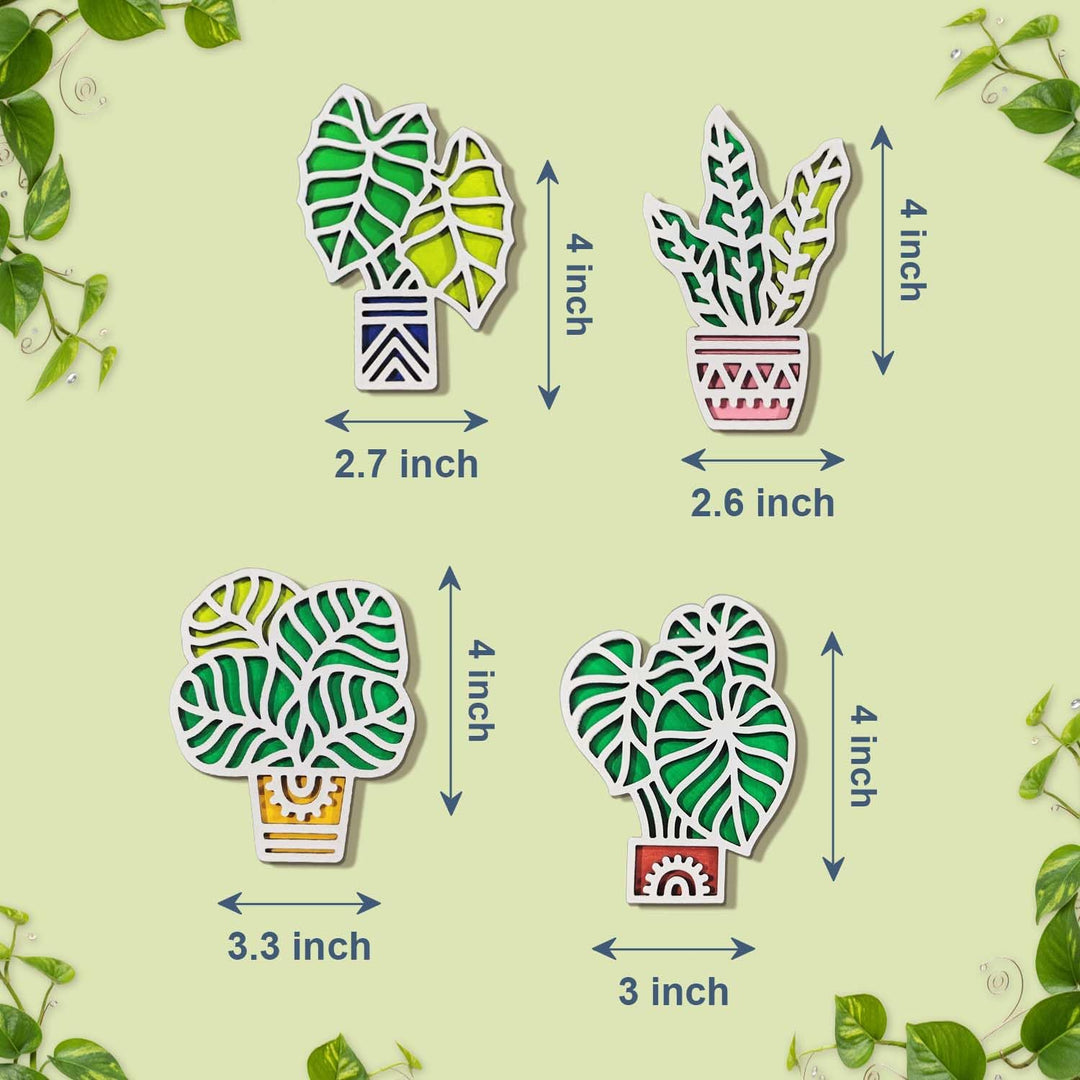 3D Wooden Colorful Tropical_2 Leaf &amp; Plant Shape Sticky Wall Art Pack of 4 | Handcrafted Decorative Signs &amp; Plaques for Living Room, Bedroom, Dining Room, Drawing Room &amp; Office Decor