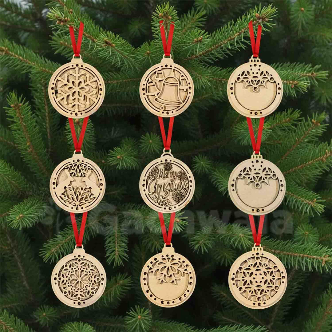 Set of 15 Handicraft Wooden Christmas Craft Kit | DIY Winter Decoration Pieces | Festive Hanging &amp; Tree Ornament Set | Handcrafted Christmas Festival Design for Home &amp; Church Décor
