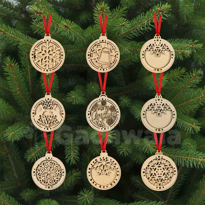 Set of 15 Handicraft Wooden Christmas Craft Kit | DIY Winter Decoration Pieces | Festive Hanging &amp; Tree Ornament Set | Handcrafted Christmas Festival Design for Home &amp; Church Décor