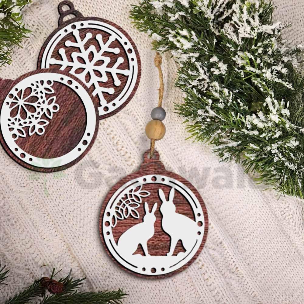 Set of 15 Premium Wooden Christmas Hanging Ornaments – Set of Decorative Xmas Tree Baubles with Laser Cut Designs | Reusable Festive Hanging Décor for Home, Office, Party (White)