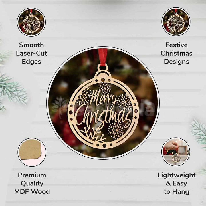 Merry Christmas Wooden Hanging Ornaments – Set of 15 | Laser Cut Christmas Tree Decorations | Xmas Hanging Baubles for Home Decor, Party Décor, Gifts &amp; Festive Celebration